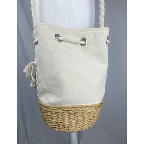 American Eagle Bag Macrame Crochet Straw Canvas Crossbody Shoulder Bag Fringe - Picture 2 of 7